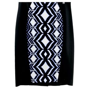 Lane Bryant Black Pencil Skirt 14 Geometric Print Panel Knee Length Plus Size